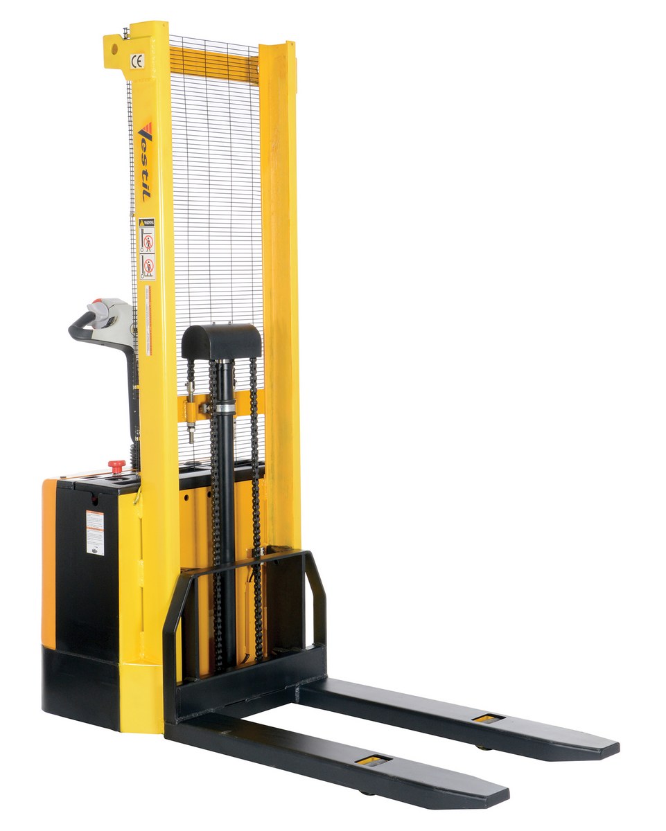 SOVANS Fully Powered Drive and Lift Electric Stacker with Straddle Legs 2200 lbs Capacity 118“ Lift Height Adjustable Forks Material Lift 