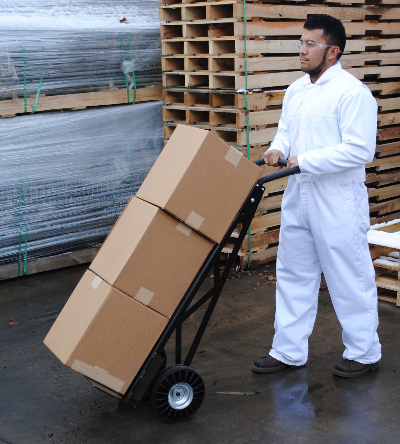 Fast delivery, goods delivery, hand truck, moving box, package