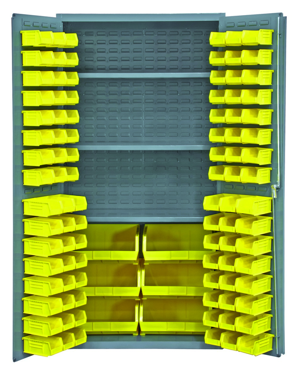 Mobile Bin Storage Cabinet - 36 x 24 x 84, 102 Red Bins