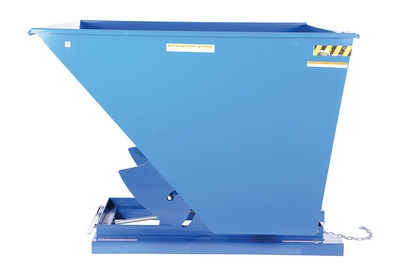 Blue 6000 lbs Capacity Vestil D-33-HD Heavy Duty Steel Self-Dumping Hopper with Bumper Release Overall L x W x H 51-7/8 x 26 x 38-1/16 in. 1/3 cu yd Volume 